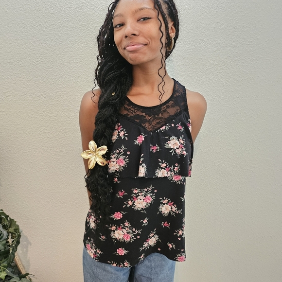 No comment pretty black stretchy Floral Blouse - Picture 3 of 7